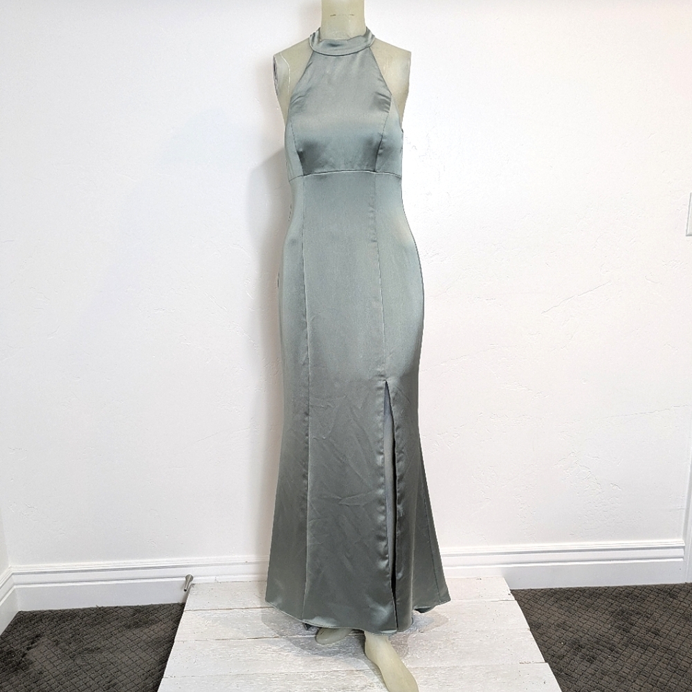 Amsale Jacinda Elegant Gray Halter Bridesmaid Dress
